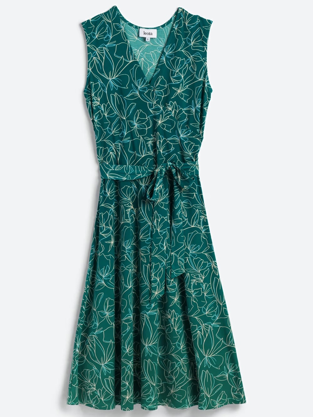 Leota Finnley Faux Wrap Knit Dress Teal Green Floral Sleeveless Sz M Stitch Fix